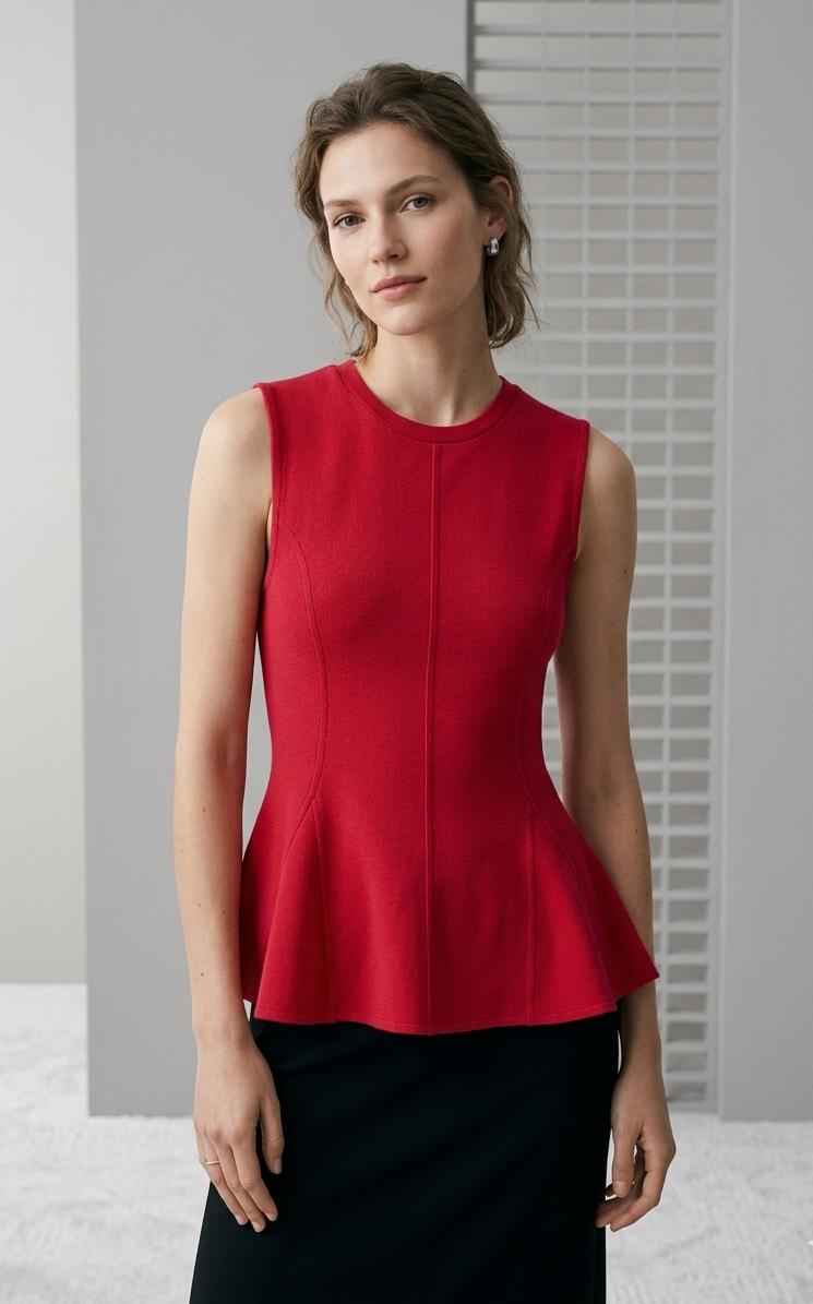PEPLUM DETAYLI BİSİKLET YAKA ÖRME BLUZ 